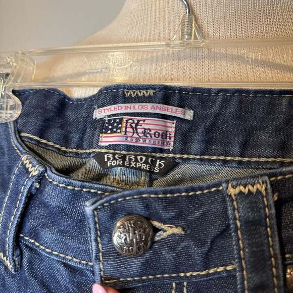 Vintage rerock for Express Barely Boot Stretch Dark Wash Denim Jeans W sz 8s - Picture 2 of 6